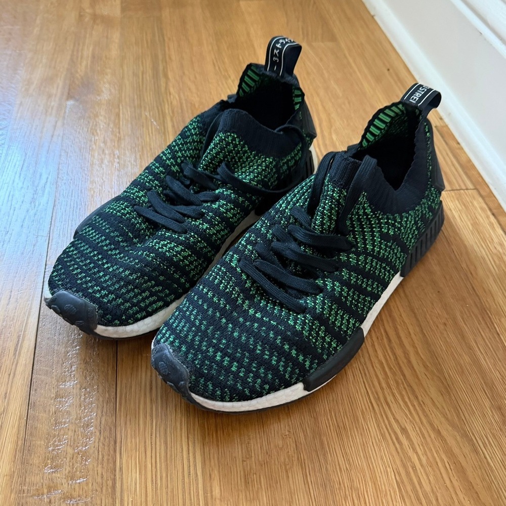 Adidas NMD R1 STLT Primeknit Black Green Mens Running Shoes AQ0936 Size 11